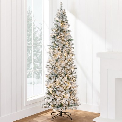 Best Choice Products Pre-Lit Artificial Snow Flocked Pencil Christmas Tree Holiday Decoration