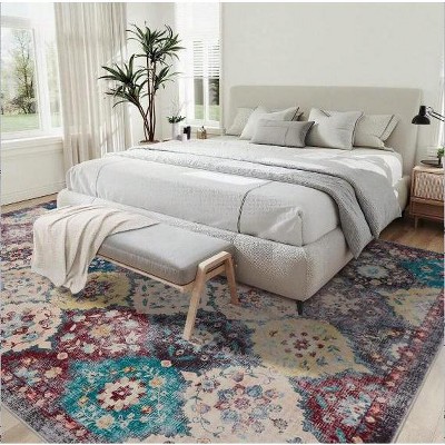 Area Rug ,Ultra-Soft Low Pile, Washable,Stain Resistant, Large Vintage Boho Rug，Printed Carpet for Living Room Bedrooms Playroom Office Kitchen