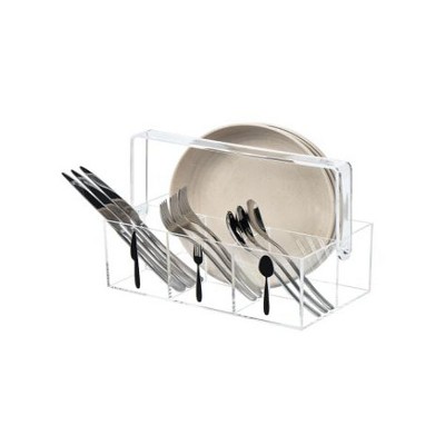 Acrylic Utensil Caddy with Handle – Clear Plastic Silverware Organizer,Flatware Holder & Paper Plate Dispenser for Kitchen,Parties&Picnic