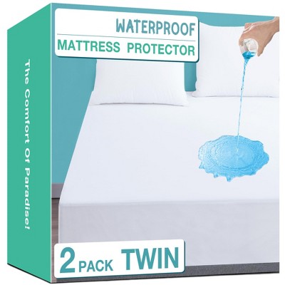 Aoibox Waterproof Twin Mattress Protector 2 Pack Noiseless Soft Breathable Pad Cover Deep Pocket 6-16 Inches White