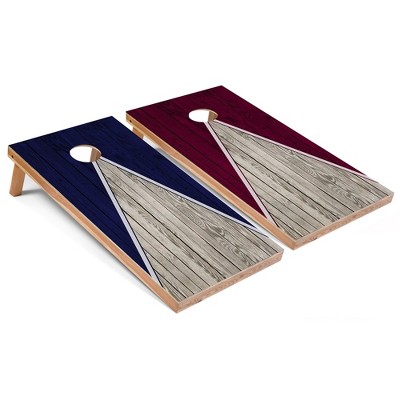 Skip's Garage Navy and Maroon Pyramid Cornhole Board Set, Includes 2 Boards, 8 Bags