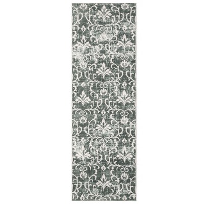 Washable Modern Floral Rug Non Slip Low Pile Rug Soft Contemporary Throw Floor Cover Foldable Indoor Carpet for Living Room Bedroom,Gray Green/2'x6'