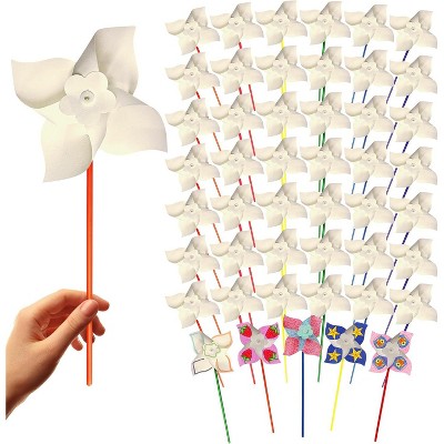 4E's Novelty 24 Pack DIY Pinwheels Craft for Kids, Bulk Summer Pinwheel Craft Kit, Colour Your Own Paper Windmill