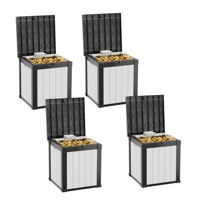 DSVIMOY Deck Boxes, 4-Piece 45 Gal Outdoor Storage Deck Box, Small Patio Storage Bin for Garden Tools, Black, 30.75"*17.13"*21.85"
