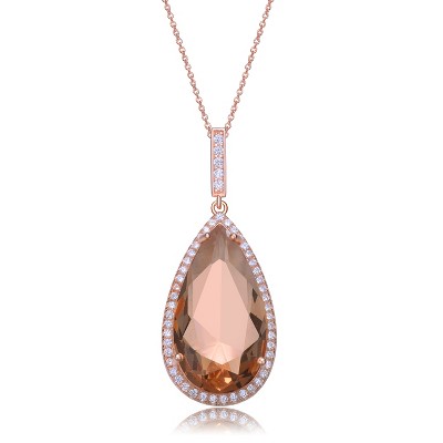 Guili Rose Gold Plated Pear Shaped Morganite Cubic Zirconia Pendant Necklace Offering Radiant Elegance and a Sparkling Timeless Look