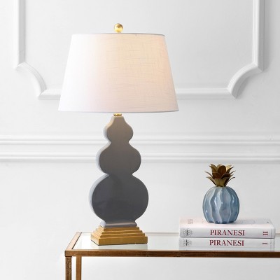 29" Ceramic/Resin Carter Table Lamp (Includes LED Light Bulb) Gray - JONATHAN Y: Modern Linen Shade, UL Listed, E26 Socket
