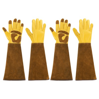 Unique Bargains Cowhide Leather Thorn Proof Shock Absorbing Non-Slip Garden Gloves 1 Pair