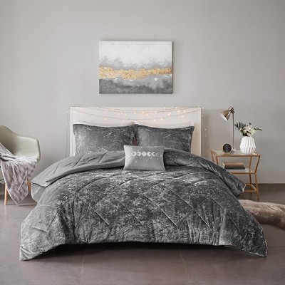 4 Pcs Luxury Style Velvet Comforter Set, Diamond Quilting Ultra Soft Bedding Set for All Season, Easy Care Bed Set with Matching Shams & Pillow