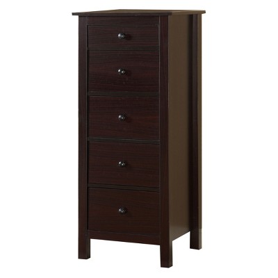 24/7 Shop At Home Randal 5 Drawer Chest Espresso: Vertical Storage, Wood Veneer, Metal Glides