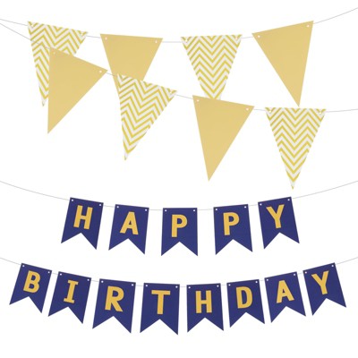 Unique Bargains Party Decoration Birthday Banner with Pennant Flags 16 Feet Rope
