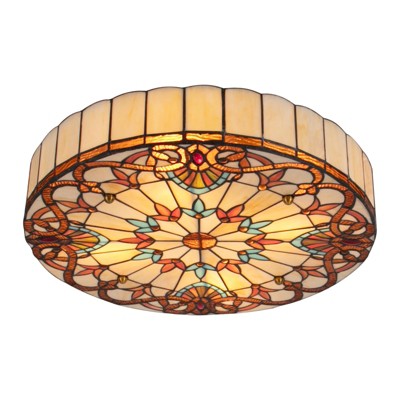 YIYIBYUS 4-Light Colorful Vintage Tiffany Flush Mount Ceiling Light with Shade