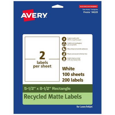 Avery Recycled Matte White Labels,  5-1/2" x 8-1/2" Rectangle
