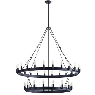 Dewdrop Industrial 2-Tier Candle Style Black 40-Light Wagon Wheel Chandelier