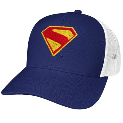 Superman 2025 Shield Embroidery Official Pop Culture Adjustable Snapback Cotton Twill Trucker Hat, Royal
