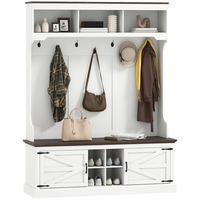 HOMCOM 3-in-1 Hall Tree with Shoe Storage, Standing Coat Rack with Shoe Bench, Entryway Furniture