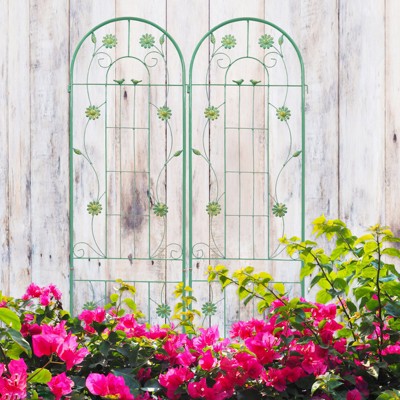 Lirago 2 Pack Metal Garden Trellis Rustproof Climbing Plant Support for Outdoor Flowers Vines Vegetables Green Powder Coated 86.7"H x 19.7"W x 1"D