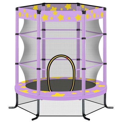 Okak 55 Inch Toddler Trampolines with Safety Enclosure Net, Indoor Trampoline with Reinforced L-Shaped Legs, Mini Trampoline for Kids Room