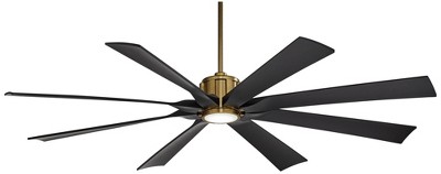 70" Possini Euro Design Defender Modern Indoor Outdoor Ceiling Fan with Dimmable LED Light Remote Soft Brass Matte Black Damp Rated for Patio Exterior