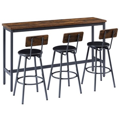 NicBex 4-Piece Bar Table Set with 3 Upholstered PU Bar Stools,Industrial Long Bar Table and 4 Chairs for Dining Room