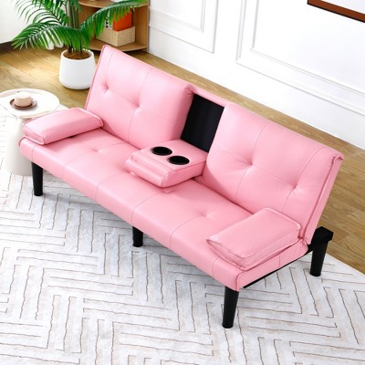 67" Loveseat Folding Sofa Bed with Adjustable Backrest & Cup Holders, Convertible Futon Sofa Couch - ModernLuxe