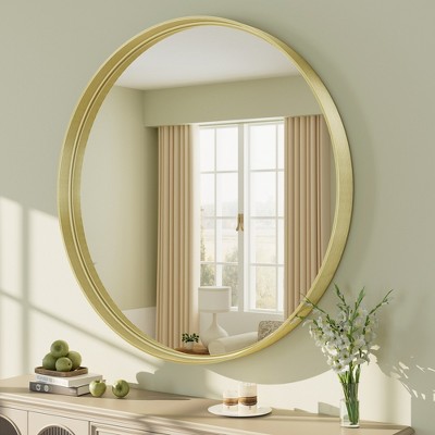 Apmir Round High Quality Aluminum Alloy Framed French Cleat Mounted Wall Decor Bathroom Vanity Mirror in matte black with 5-Year Warranty