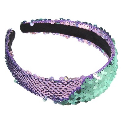 Unique Bargains Women's Sparkle Sequins Headbands Purple Green 1 Pc