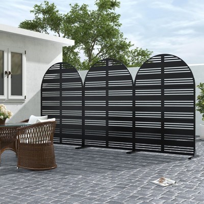 Harold Wide-One Narrow-Two B-Style Louvered Black Arched Galvanized Steel Screen 183x120x40cm