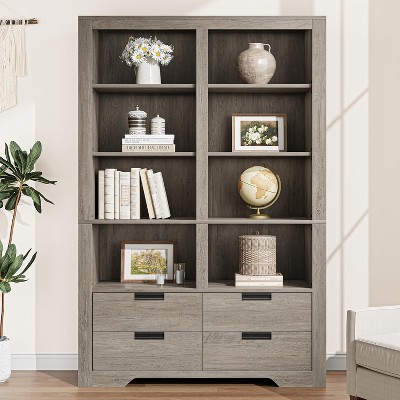 71" Tall Bookshelves with 4 Drawers,6 Tier Large Bookcase,Standing Shelving Unit for Living Room, Kitchen, Home Office