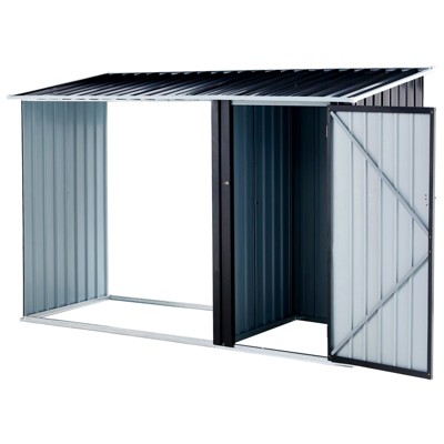 Outdoor 2 in 1 Multipurpose Sloped Roof Shed,Open Woodshed with Large Space for Backyard Garden Patio Lawn,Weather Resistant Galvanized Steel