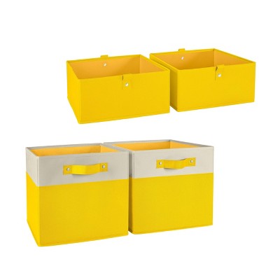 RiverRidge Kids' 2pc 5" Bins and 2pc Two-Tone Folding Storage Bins Set of Four Fabric Collapsible Storage Cube Organizers for Playroom Organization