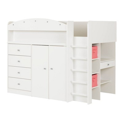 Twin Tiara Kids' Loft Bed with Desk Pure White - South Shore: Modern Loft & Bunk Bed, Twin Size, Particle Board Frame
