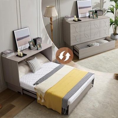 Queen Size Murphy Bed with Folding Foam Mattress and Oversized Drawers