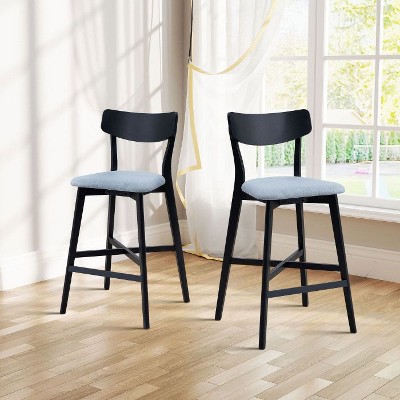 CAVINAS Modern Wooden Bar Chairs Set of 2, Upholstered Counter Height Stools with Backrest and Footrest, Soft Kitchen Island Chairs