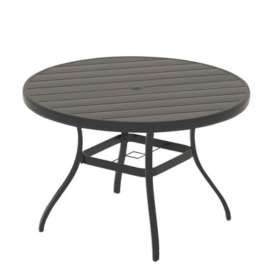 Gulches Outdoor Round Patio Dining Table for 6-7, All Weather Metal with Umbrella Hole, Black, 52.95"x52.95"x28.35"