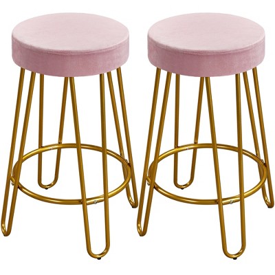Yaheetech Set of 2 Upholstered Velvet Counter Stools with Metal Legs