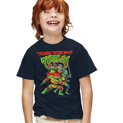Teenage Mutant Ninja Turtles: Mutant Mayhem Logo With Group Kids T Shirt For Youth  Navy