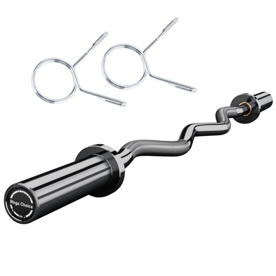 COZONY 47" EZ Curl Barbell for Biceps & Triceps, Chrome, Fits 2" Plates, Includes 2 Spring Collars