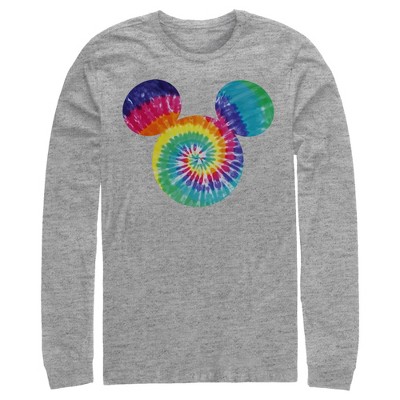 Men's Mickey & Friends Rainbow Tie-Dye Mickey Mouse Logo Long Sleeve Shirt