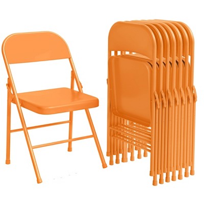 Metal Folding Chairs 4 Pack, Double Hinged Steel Frame Easy Foldable & Stackable for Office Kitchen Dinning Wedding Patio and Garden (Orange, 8 Pcs)