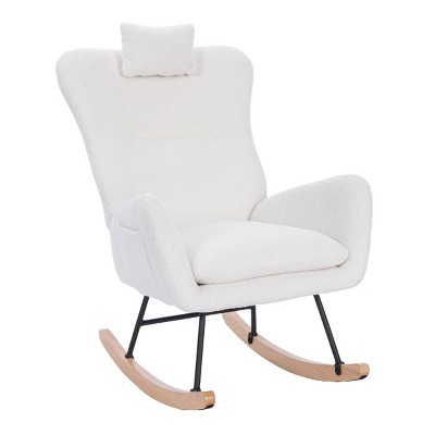 Modern Teddy Upholstered Rocking Chair with Headrest,Boucle Accent Chair with Metal Legs,Wooden Rockers for Living Room or Nursery-Cuddlewood