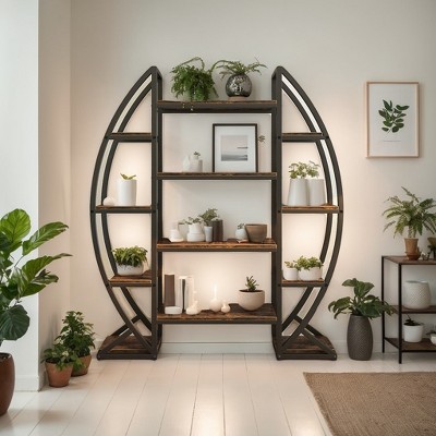 Hommoo Industrial Bookshelf, Oval Triple Wide Bookcases Display Shelves
