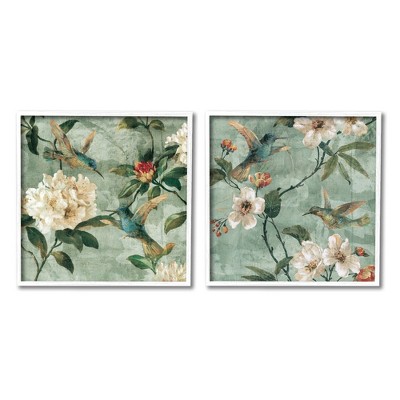 Stupell Industries Hummingbirds & Florals Black Framed Giclee Art (Set of 2)