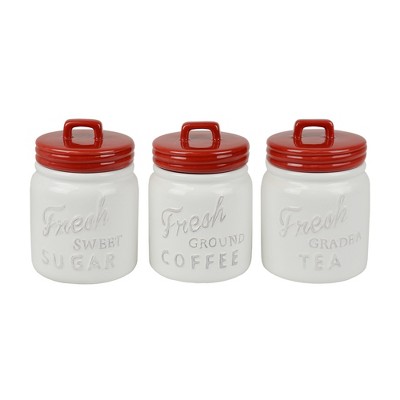 Design Imports Red Ceramic Jar Canister Set/3