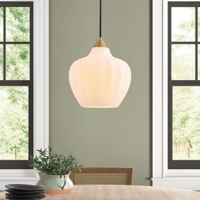 Rennnsan Grainor 10" W 1 -Light Ribbed Glass Unique Statement Chandelier in Gold