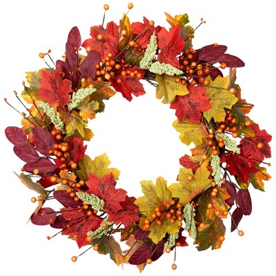 Northlight Leaves and Berries Artificial Fall Harvest Wreath - 20"