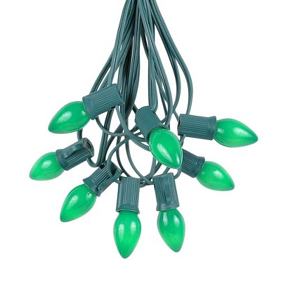 Novelty Lights 25 Feet C7 Ceramic Christmas String Light Set, Vintage Holiday Hanging Light Set, Green Wire