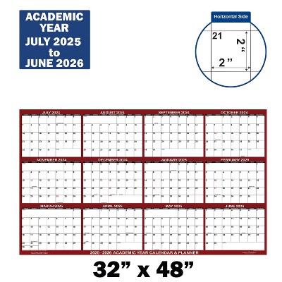 SwiftGlimpse 32"x48" 2025 Wall Calendar Maroon