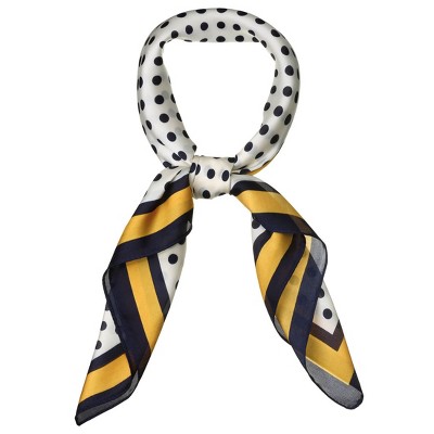 Allegra K Women's Polka Dot Square Scarf Neck Scarves Kerchief Neckerchief Headband Navy Blue Yellow 27.56*27.56 inches(L*W)
