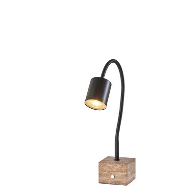 Adesso Rutherford Desk Lamp (Includes LED Light Bulb) Black: Travertine Base, Gooseneck, Touch Sensor