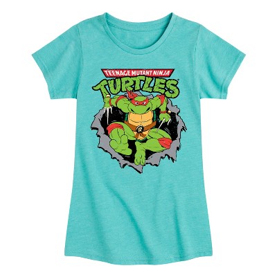Girls' - Teenage Mutant Ninja Turtles - Raphael Breaking Through Shirt Fitted Short Sleeve Graphic T-Shirt